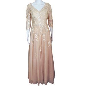 NWT JJs HOUSE A-line V-Neck Floor-Length Lace Tulle  Dress With Sequins Size 4